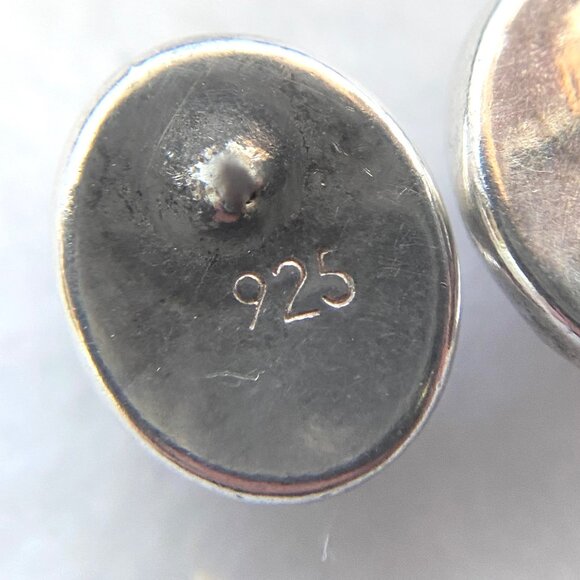 Sterling Silver 925 Dainty Oval Dichroic Glass Cabochon Stud Earrings - Picture 8 of 16